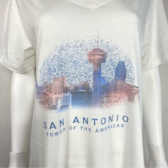A Souvenir Tower of the Americas San Antonio Skyline V-Neck White Tee - Picture 2 of 8